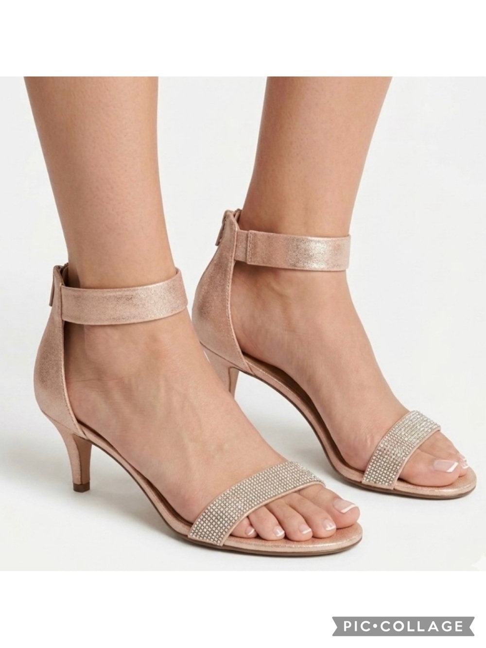Style & Co Phillys Ankle Strap Sandals Rhinestone Rose Gold 9.5 Chic Glam
